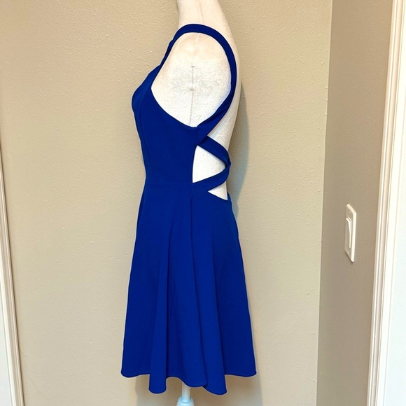 Lulus Royal Blue Skater Crossover Backless Strappy Fit and Flare Mini Dress Sz S - Picture 2 of 10